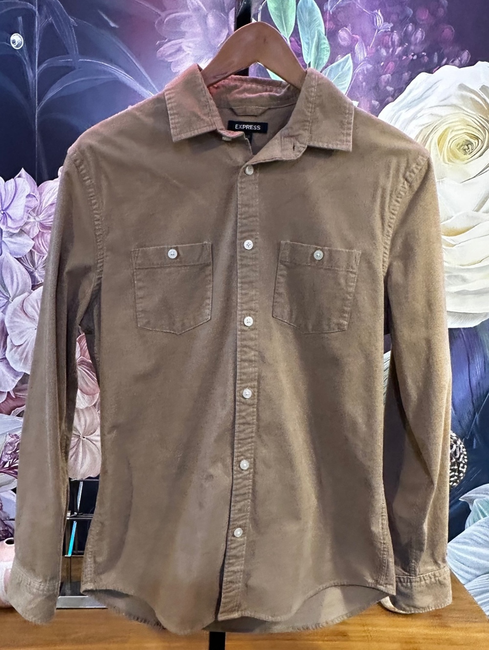 Express S Cotton Corduroy Shirt Brown Minimalist Workwear Old Money Normcore